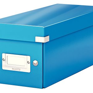Cutie depozitare Leitz WOW Click & Store, carton laminat, pliabila, cu capac, 14x13x35 cm, albastru