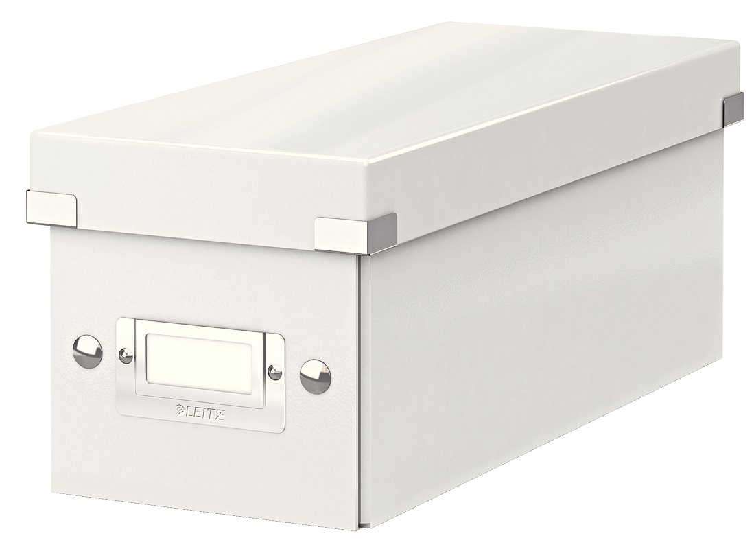 Cutie depozitare Leitz WOW Click & Store, carton laminat, pliabila, cu capac, 14x13x35 cm, alb