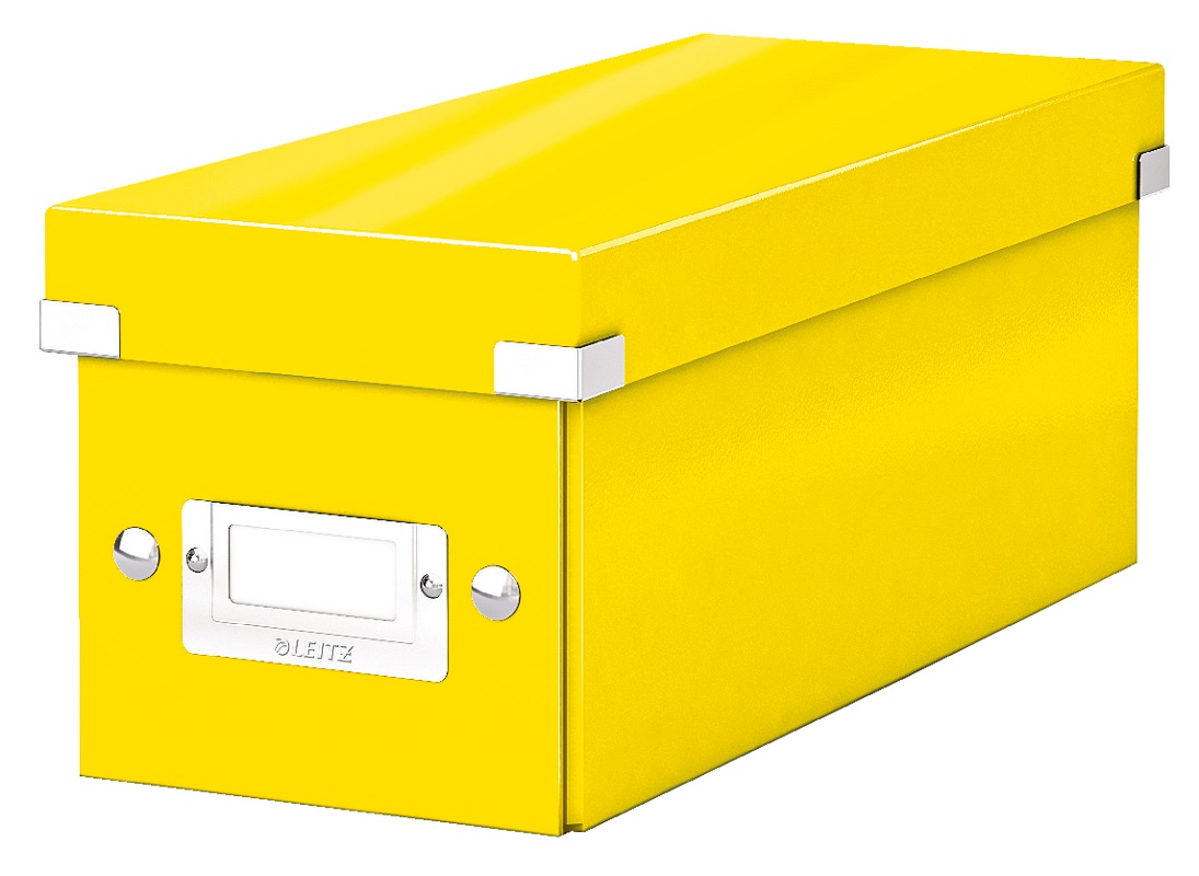 Cutie depozitare Leitz WOW Click & Store, carton laminat, pliabila, cu capac, 14x13x35 cm, galben