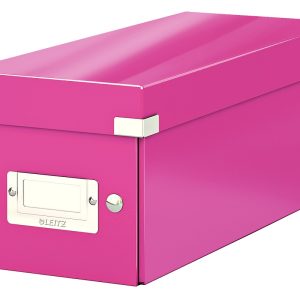 Cutie depozitare Leitz WOW Click & Store, carton laminat, pliabila, cu capac, 14x13x35 cm, roz