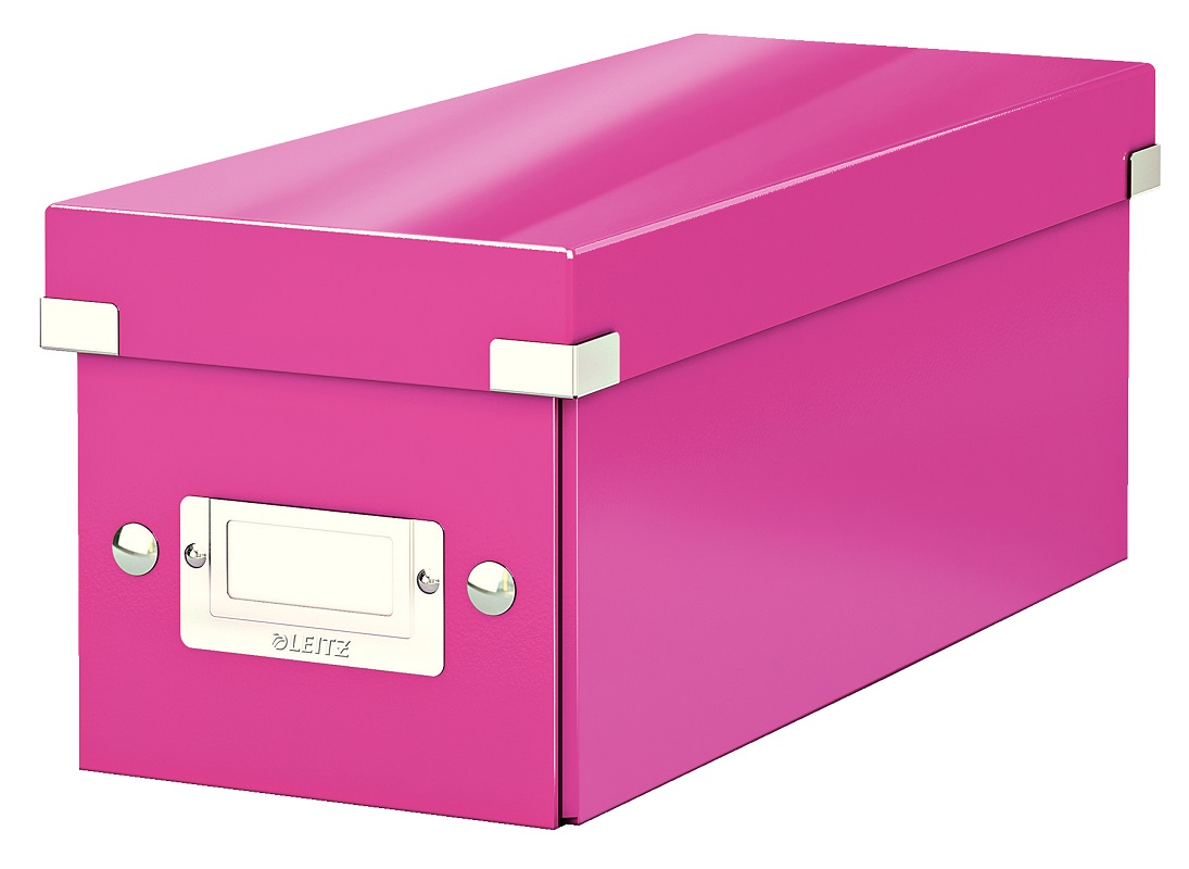 Cutie depozitare Leitz WOW Click & Store, carton laminat, pliabila, cu capac, 14x13x35 cm, roz