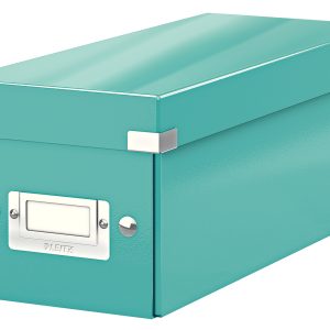 Cutie depozitare Leitz WOW Click & Store, carton laminat, pliabila, cu capac, 14x13x35 cm, turcoaz