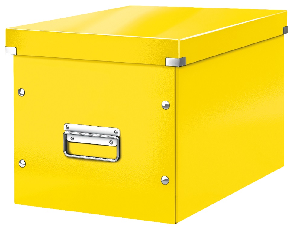 Cutie depozitare LEITZ WOW Click & Store, carton laminat, Cub, mare, galben