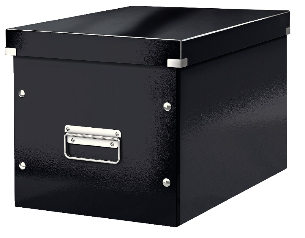 Cutie depozitare LEITZ WOW Click & Store, carton laminat, Cub, mare, negru