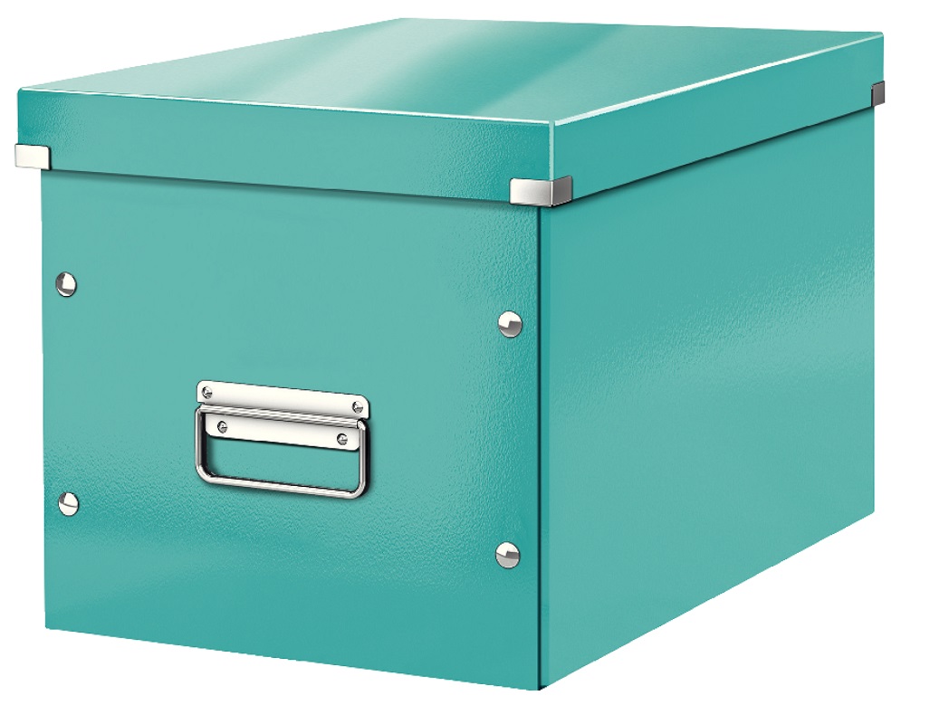 Cutie depozitare LEITZ WOW Click & Store, carton laminat, Cub, mare, turcoaz