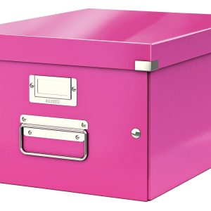 Cutie depozitare LEITZ WOW Click & Store, carton laminat, medie, roz