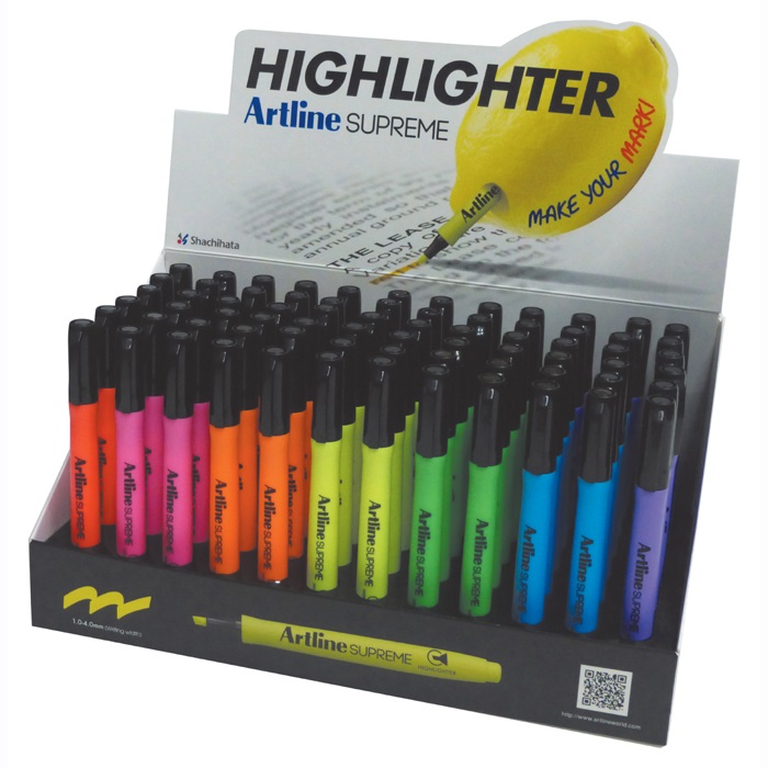 Display ARTLINE textmarker Supreme 1-4mm, 5 cul x 12 buc + 2 cul x 6 buc/display - diverse culori