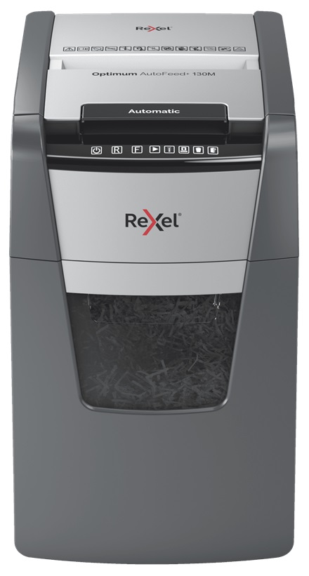 Distrugator documente automat REXEL OPTIMUM 130M, P5, micro-cut (particule), 130 coli, cos 44l, negr
