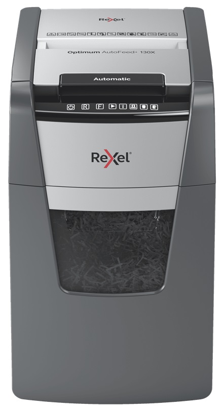 Distrugator documente automat REXEL OPTIMUM 130X, P4, cross-cut (confeti), 130 coli, cos 44l, negru-