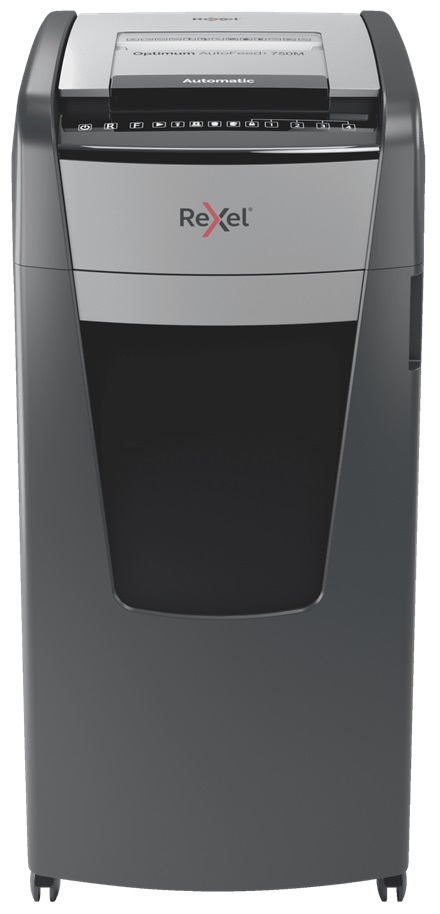 Distrugator documente automat REXEL OPTIMUM 750M, P5, micro-cut (particule), 750 coli, cos 140l, neg