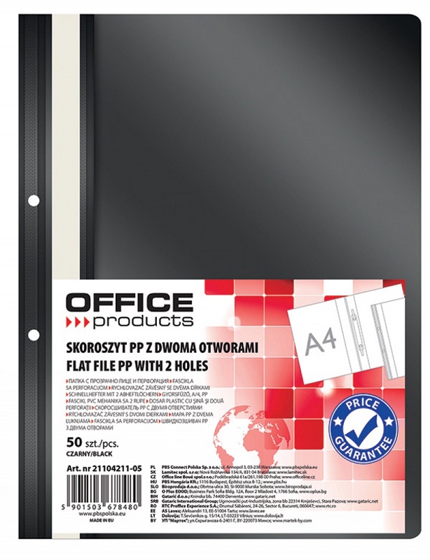 Dosar plastic PP cu sina, cu gauri, grosime 100/170 microni, 50 buc/set, Office products - negru