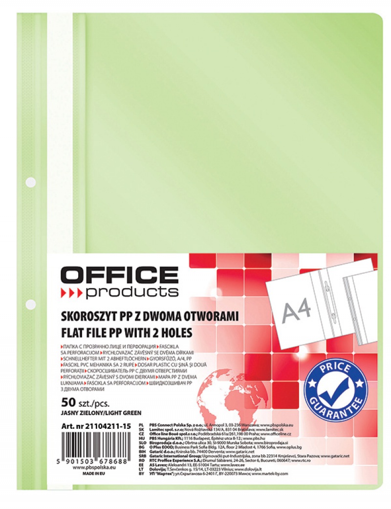 Dosar plastic PP cu sina, cu gauri, grosime 100/170microni, 50 buc/set, Office Products - verde desc