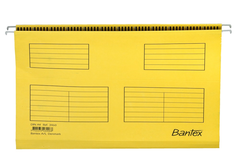 Dosar suspendabil cu eticheta, bagheta metalica, carton 230g/mp, 25 buc/cutie, Bantex - galben