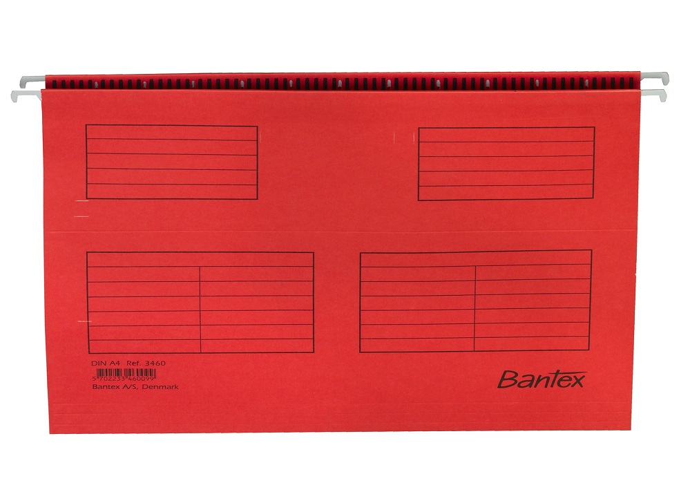 Dosar suspendabil cu eticheta, bagheta metalica, carton 230g/mp, 25 buc/cutie, Bantex - rosu