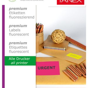 Etichete color autoadezive, 24/A4, 64 x 34mm, 25 coli/top, TANEX - rosu fluorescent