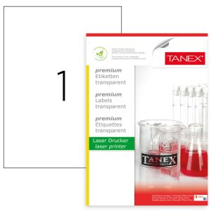 Etichete transparente autoadezive, 1/A4, 210 x 297mm, 25 coli/top, TANEX - colturi drepte