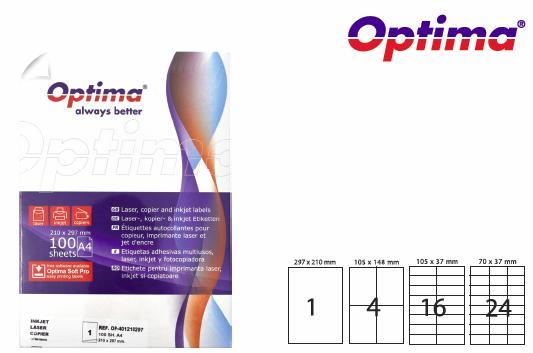 Etichete color autoadezive 1/A4, 210 x 297 mm, 100 coli/top, Optima - rosu