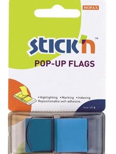 Film index autoadeziv 45 x 25mm, 50 file/set, cu dispenser, Stick"n Pop-up - albastru