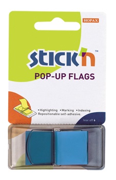 Film index autoadeziv 45 x 25mm, 50 file/set, cu dispenser, Stick"n Pop-up - albastru