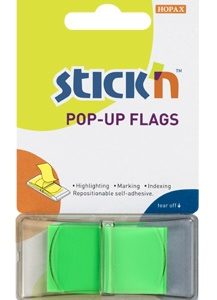 Film index autoadeziv 45 x 25mm, 50 file/set, cu dispenser, Stick"n Pop-up - verde