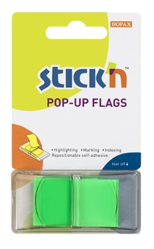 Film index autoadeziv 45 x 25mm, 50 file/set, cu dispenser, Stick"n Pop-up - verde