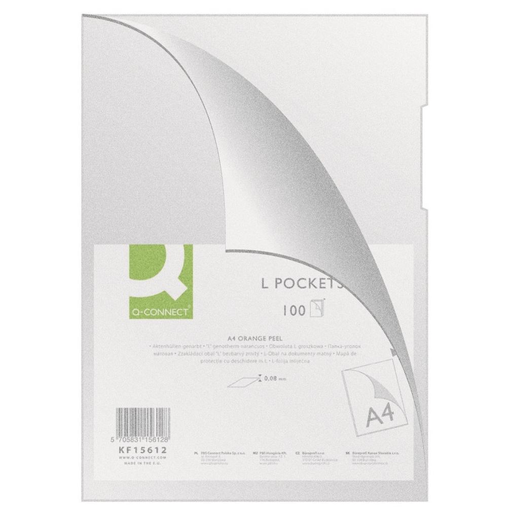 Folie protectie "L" pentru documente A4, 80 microni, 100 folii/set, Q-Connect - cristal