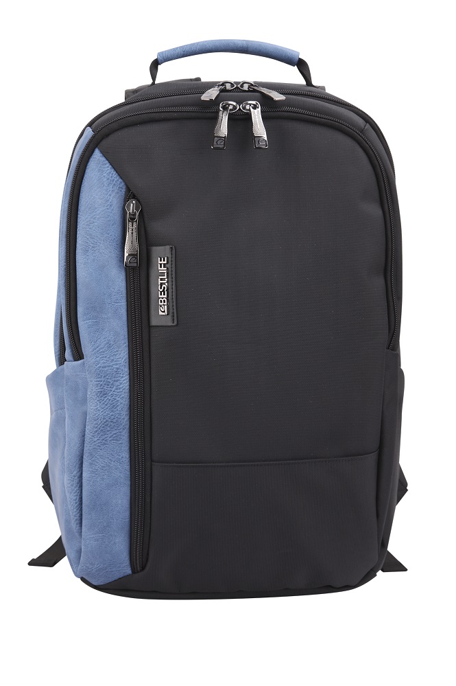 Rucsac BESTLIFE Mochila Titan, 45x30x20, compartiment tableta si laptop 15.6 inch, negru/albastru