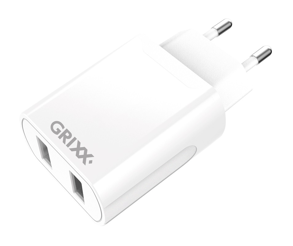 Incarcator priza 220V, GRIXX Optimum - 2 x USB - alb