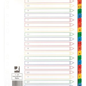 Index carton alb Mylar alfabetic A-Z, margine PP color, A4, 170g/mp, Q-Connect