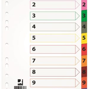 Index carton alb Mylar numeric 1-10, margine PP color, A4, 170g/mp, Q-Connect