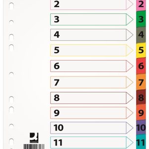 Index carton alb Mylar numeric 1-12, margine PP color, A4, 170g/mp, Q-Connect