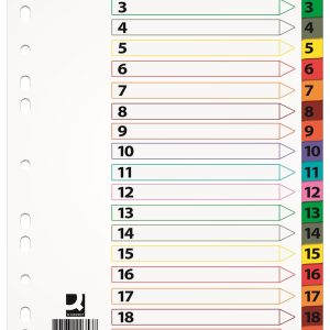 Index carton alb Mylar numeric 1-20, margine PP color, A4, 170g/mp, Q-Connect