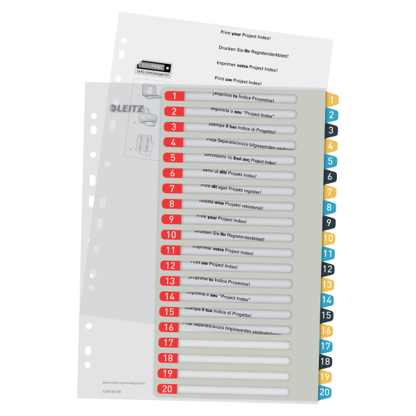 Index LEITZ Cosy, imprimabil, PP, A4, 1-20, multicolor