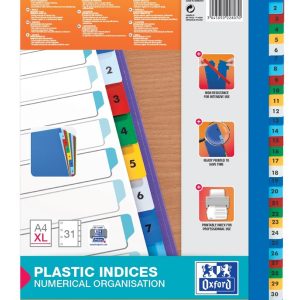 Index plastic color numeric 1-31, A4 XL, 120 microni, OXFORD