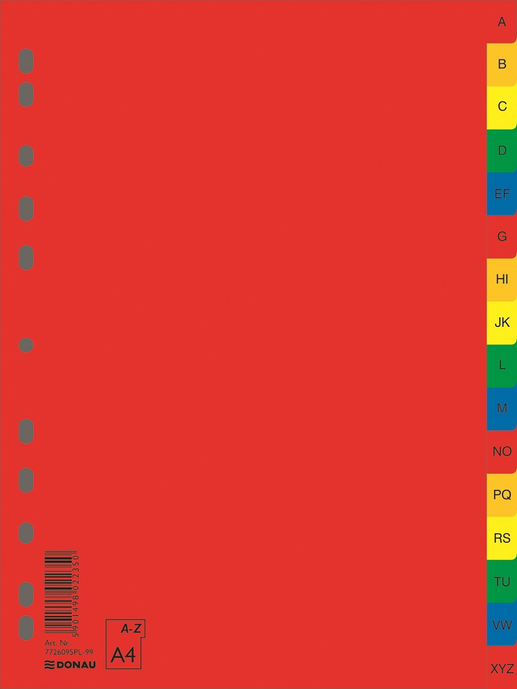Index plastic color, alfabetic A-Z, extra wide, A4+, 120 microni, DONAU