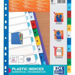 Index plastic color numeric 1-12, A4 XL, 120 microni, OXFORD