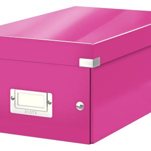 Cutie depozitare Leitz WOW Click & Store, carton laminat, pliabila, cu capac, 20x14x35 cm, roz