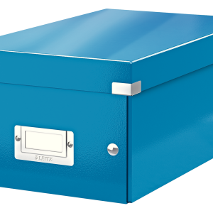 Cutie depozitare Leitz WOW Click & Store, carton laminat, pliabila, cu capac, 20x14x35 cm, albastru