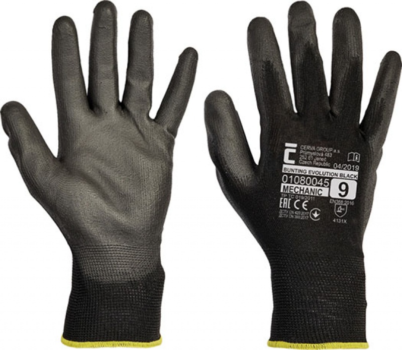 Manusi protectie Evolution, standard EN420, degete si palma cu polyurethan - marime 8 - negre