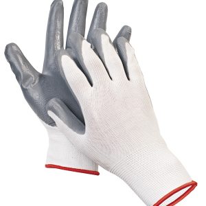 Manusi protectie, standard EN420, EN-388:3131, degete cauciucate cu nitril - marimea 9 - alb cu gri