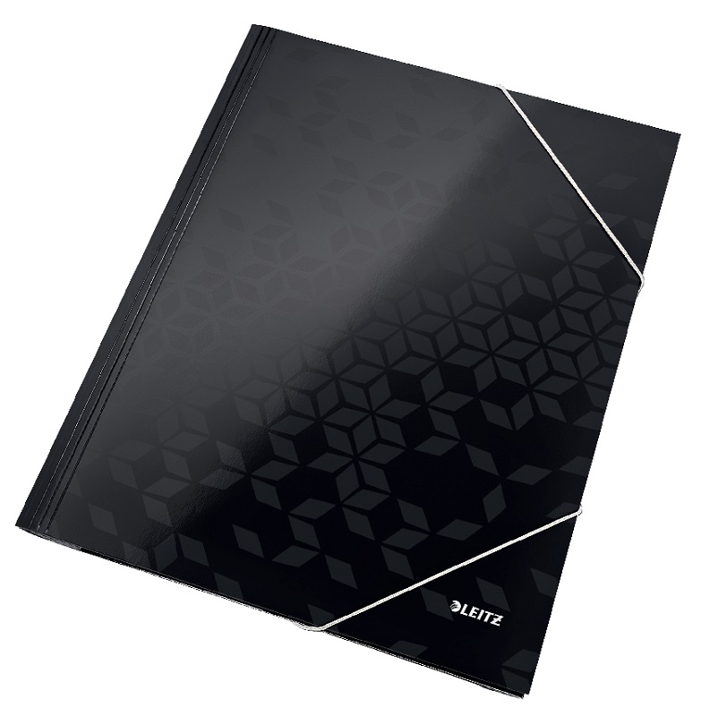 Mapa cu elastic Leitz WOW, carton laminat, FSC, A4, 250 coli, negru