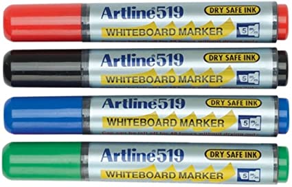 Marker pentru tabla de scris ARTLINE 519 - Dry safe ink, varf tesit 2.0-5.0mm, 4 culori/set