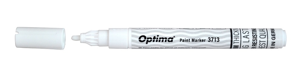Marker cu vopsea Optima Paint 3713, varf rotund 2.0mm, grosime scriere 1-2mm - alb