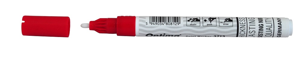 Marker cu vopsea Optima Paint 3713, varf rotund 2.0mm, grosime scriere 1-2mm - rosu