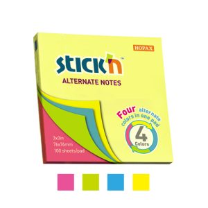Notes autoadeziv 76 x 76 mm, 100 file, Stick"n Alternate - 4 culori neon