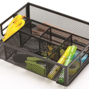 Organizer metalic Mesh, de birou, 6 compartimente, Q-Connect - negru