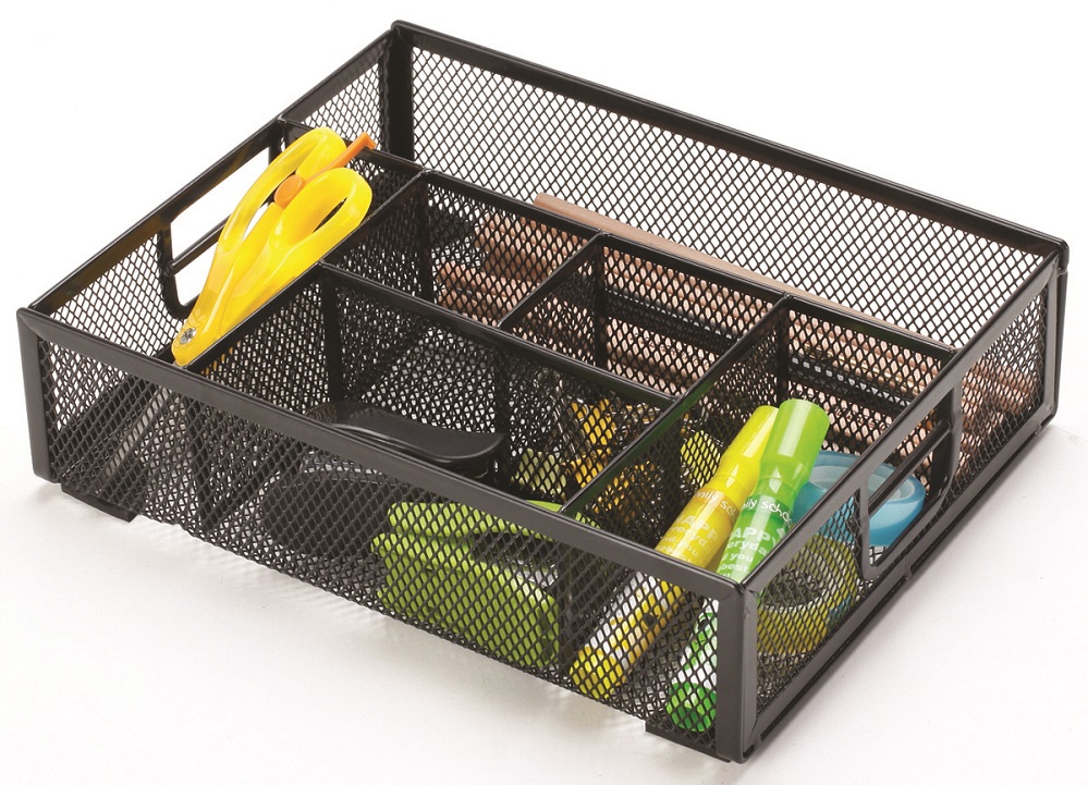 Organizer metalic Mesh, de birou, 6 compartimente, Q-Connect - negru