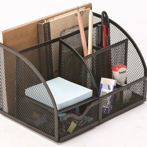 Organizer metalic Mesh, de birou, 7 compartimente, Q-Connect - negru