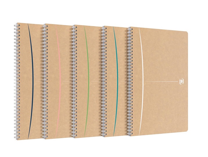 Caiet cu spirala, OXFORD Touareg, A4, 90 file-90g/mp, coperta carton reciclat, kraft/dungi ass - mat