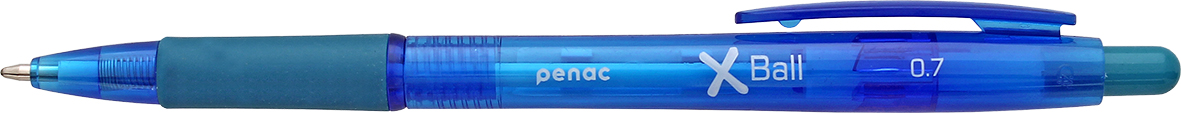 Pix PENAC X Ball, rubber grip, 0.7mm, clema plastic, corp transparent albastru - scriere albastra